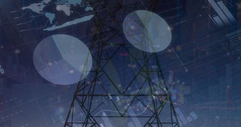 Electricity Pole and Financial Graphs Overlay Wonders