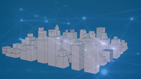 Futuristic City Skyline with Digital Network Overlay