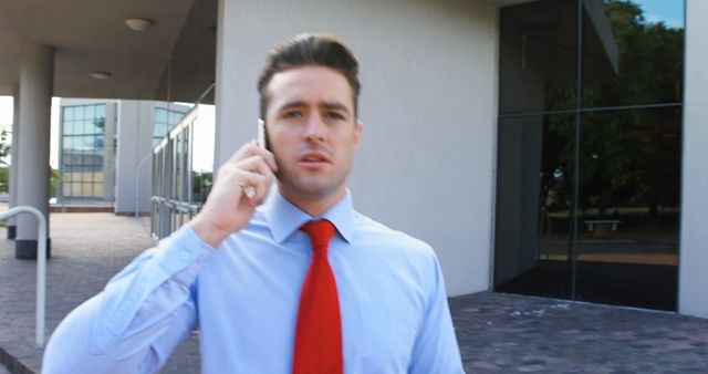 Business Professional Walking Outdoors Talking on Phone - Download Free Stock Images Pikwizard.com