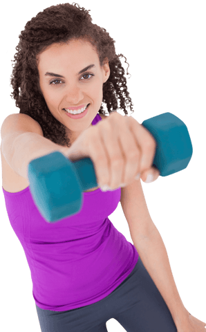 Fit woman exercising with dumbbell on transparent background