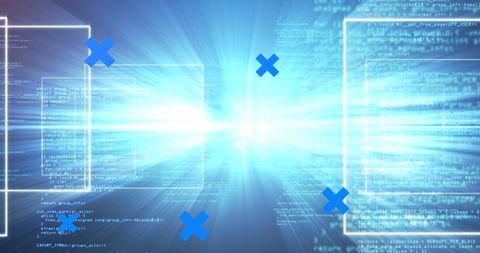 Digital Data Processing Interface with Dynamic Blue Crosses - Download Free Stock Images Pikwizard.com