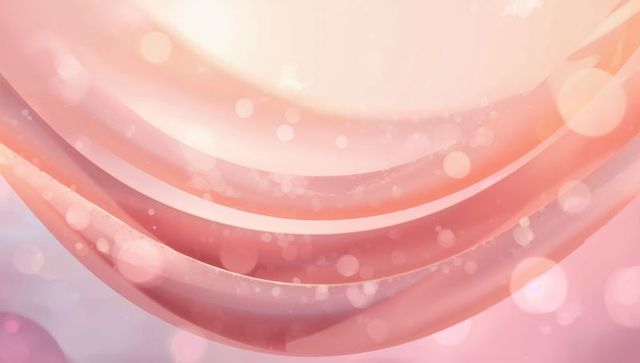 Soft pink peach translucent ribbons floating over bokeh pastel gradient backdrop