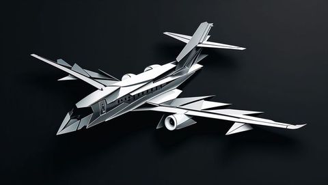 Futuristic concept plane crash with angular design in dark space