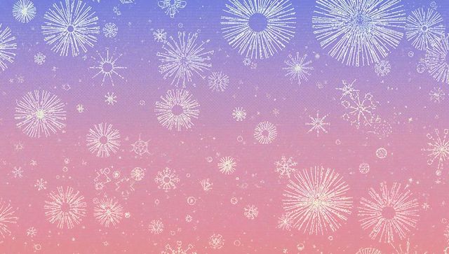 Pastel duotone burst pattern with white radial sparks and snowflake motifs on gradient
