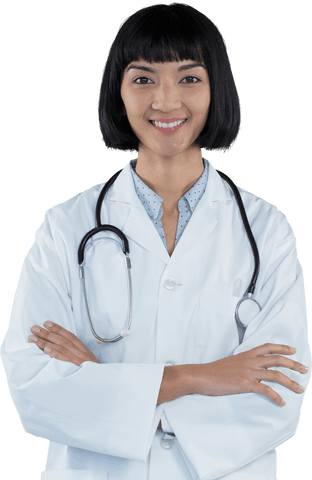 Transparent Confident Female Doctor with Stethoscope