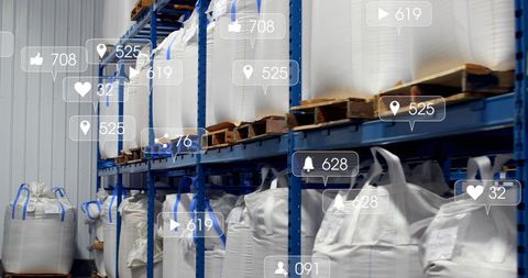 Conceptual Warehouse with Floating Social Media Icons