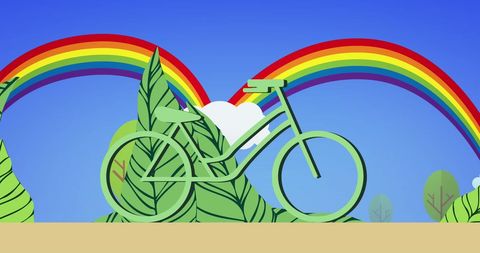 Eco-Friendly Green Bike and Foliage with Rainbow Background - Download Free Stock Images Pikwizard.com