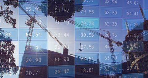 Financial Data Overlay on Construction Site Imagery - Download Free Stock Images Pikwizard.com