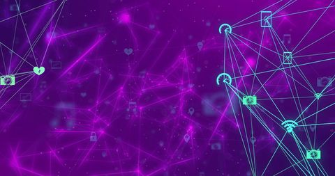 Digital Networking Connections with Icons over Purple Background - Download Free Stock Images Pikwizard.com