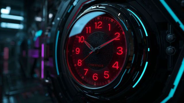Futuristic neon clock on high-tech console