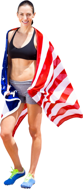 Confident Female Athlete With USA Flag on Transparent Background - Download Free Stock Videos Pikwizard.com