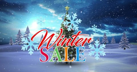 Winter Sale Promotion with Christmas Tree in Snowy Landscape - Download Free Stock Images Pikwizard.com
