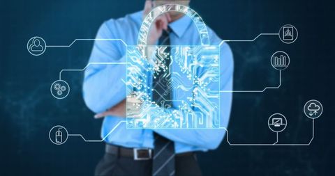 Businessman Analyzing Virtual Lock Connections in Cybersecurity - Download Free Stock Images Pikwizard.com