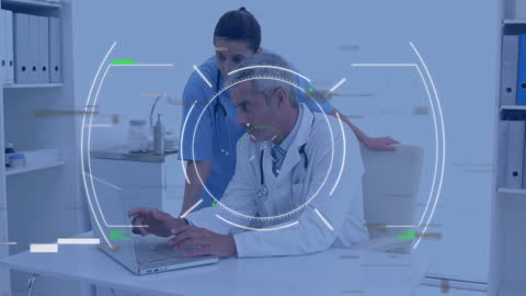 Diverse Doctors Collaborating with Futuristic Digital Overlay