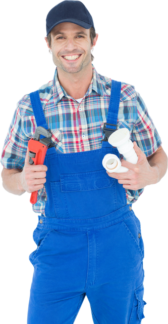 Confident Plumber Holding Wrench with HVAC Repair Tools, Isolated, White Background - Download Free Stock Videos Pikwizard.com