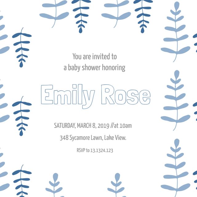 Blue Botanical Baby Shower Invitation with Floral Borders - Download Free Stock Templates Pikwizard.com