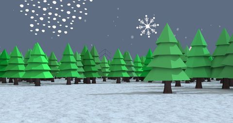 Festive Winter Wonderland with Evergreen Trees and Snowflakes