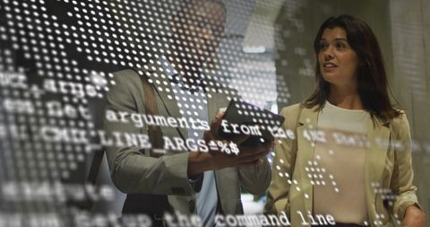 Global Business Professionals Collaborating with Digital Data