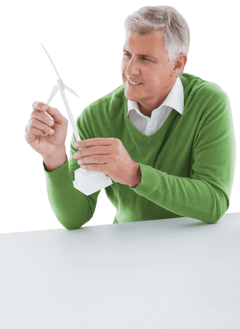 senior man examining transparent wind turbine model - Download Free Stock Videos Pikwizard.com