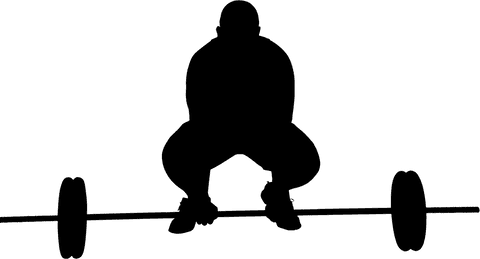 Man squatting silhouette lifting barbell on transparent background