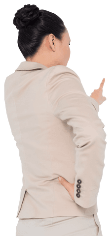 Back View of Asian Businesswoman Pointing on Transparent Background