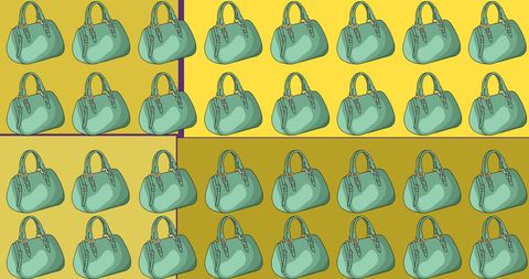 Colorful handbag pattern with blue bags on vibrant background