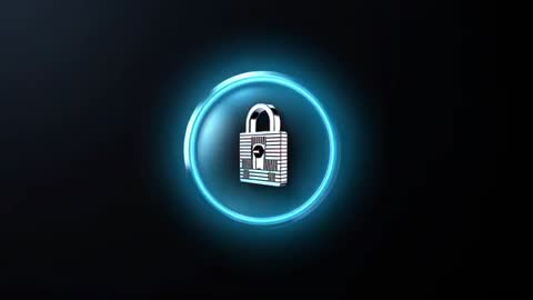Futuristic Metallic Padlock Transforming in Neon-Blue Circle