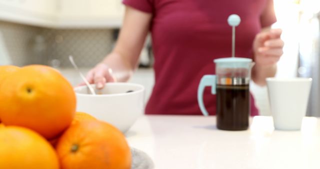 Person Making Morning Coffee with French Press in Modern Kitchen - Download Free Stock Images Pikwizard.com