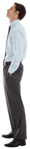 Transparent Thoughtful Businessman Standing with Hands in Pockets