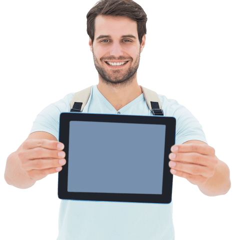 smiling man with backpack holding tablet transparent background - Download Free Stock Videos Pikwizard.com