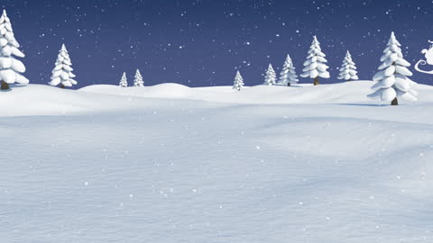 Santa Claus Soaring in Sleigh Over Snowy Winter Wonderland