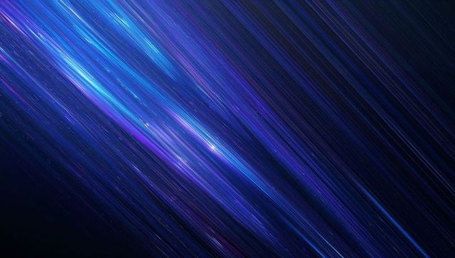 Streaming neon light streaks across diagonal cosmic background in blue and purple