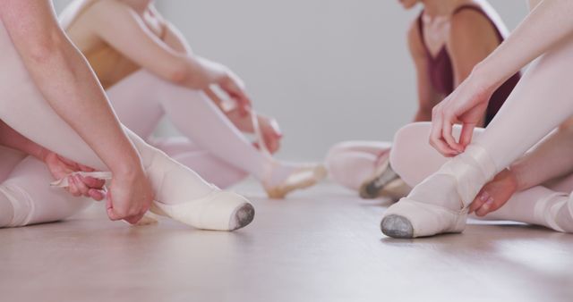 Ballet Dancers Tying Pointe Shoes Before Practice - Download Free Stock Images Pikwizard.com
