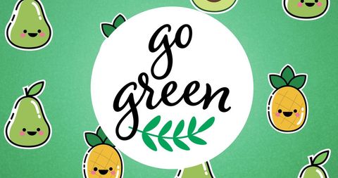 Go Green Theme with Kawaii Pears and Pineapples - Download Free Stock Images Pikwizard.com