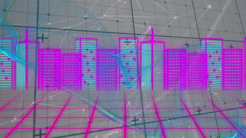 Abstract Geometric Cityscape with Digital Grid Overlay