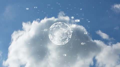 Digital Network Globe Against Cloudy Sky Backdrop