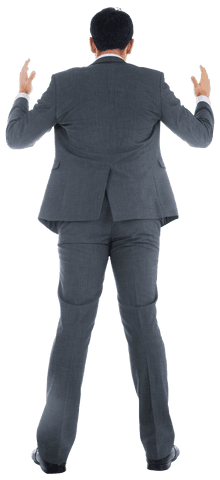 Caucasian businessman raising hands transparent background