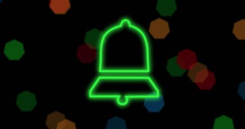 Glowing neon bell with festive lights background