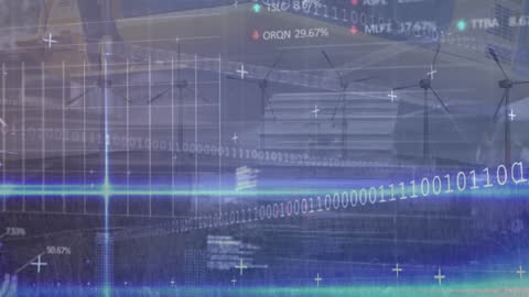 Digital Financial Data Overlay with Wind Turbines