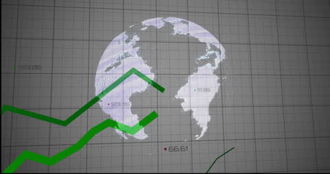 Financial Growth Chart Over World Map Grid Background