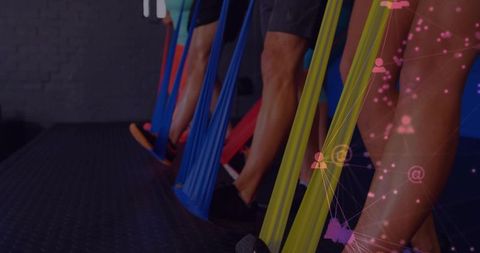 Standing group stretching resistance bands for calf strength and ankle mobility training