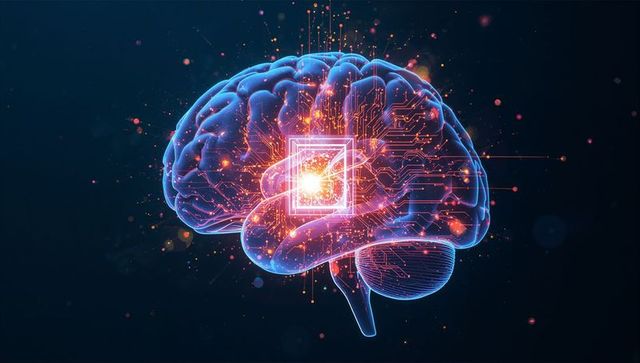 Glowing Brain with Circuit Highlights Mirroring AI Innovation