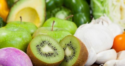 Organic Vegan Produce Showcasing Kiwi and Fresh Vegetables - Download Free Stock Images Pikwizard.com