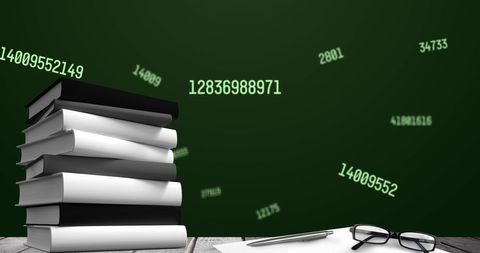 Stack of Books with Floating Numbers on Green Board - Download Free Stock Images Pikwizard.com