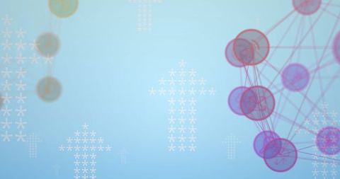 Abstract network of digital connections and icons on blue background