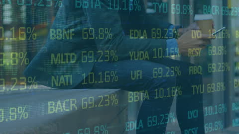 Businessman Using Smartphone with Stock Market Animation