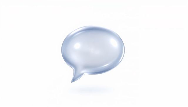 Glossy glass speech bubble floating on white background for chat ui and branding