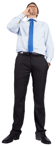 Confident Businessman Standing with Hand to Face on Transparent Background
