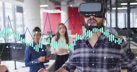 Man experiencing virtual reality over financial data insights
