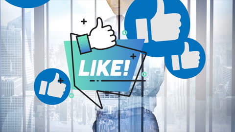 Digital Like Notifications Overlay Businessman with Cityscape